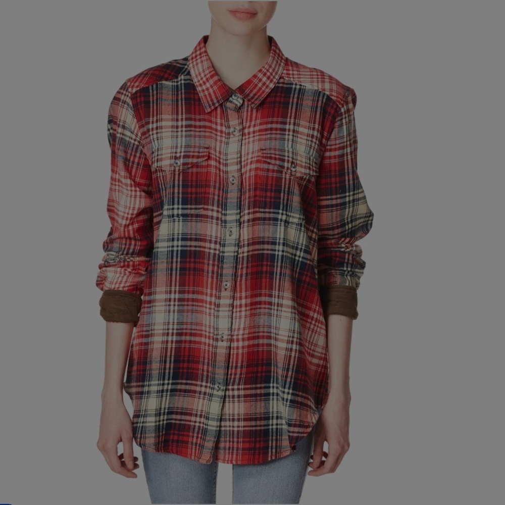 KAVU BILLY JEAN Flannel Plaid Shirt with Corduroy Elbow Patches